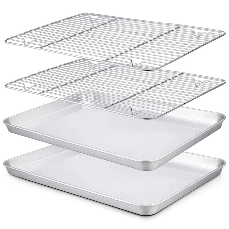 

Baking Tray with Shelf, Stainless Steel Baking Tray with Cooling Rack, 40X 30X 2.5 cm, Easy to Clean 4 Pieces (2 Trays + 2 Shelv