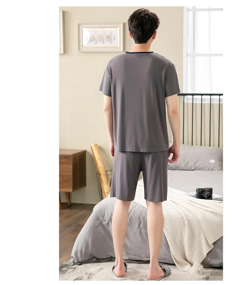 Pyjama Court Homme Coton Léger - T-shirt Drôle Chat & Short Confortable Pour L'Été