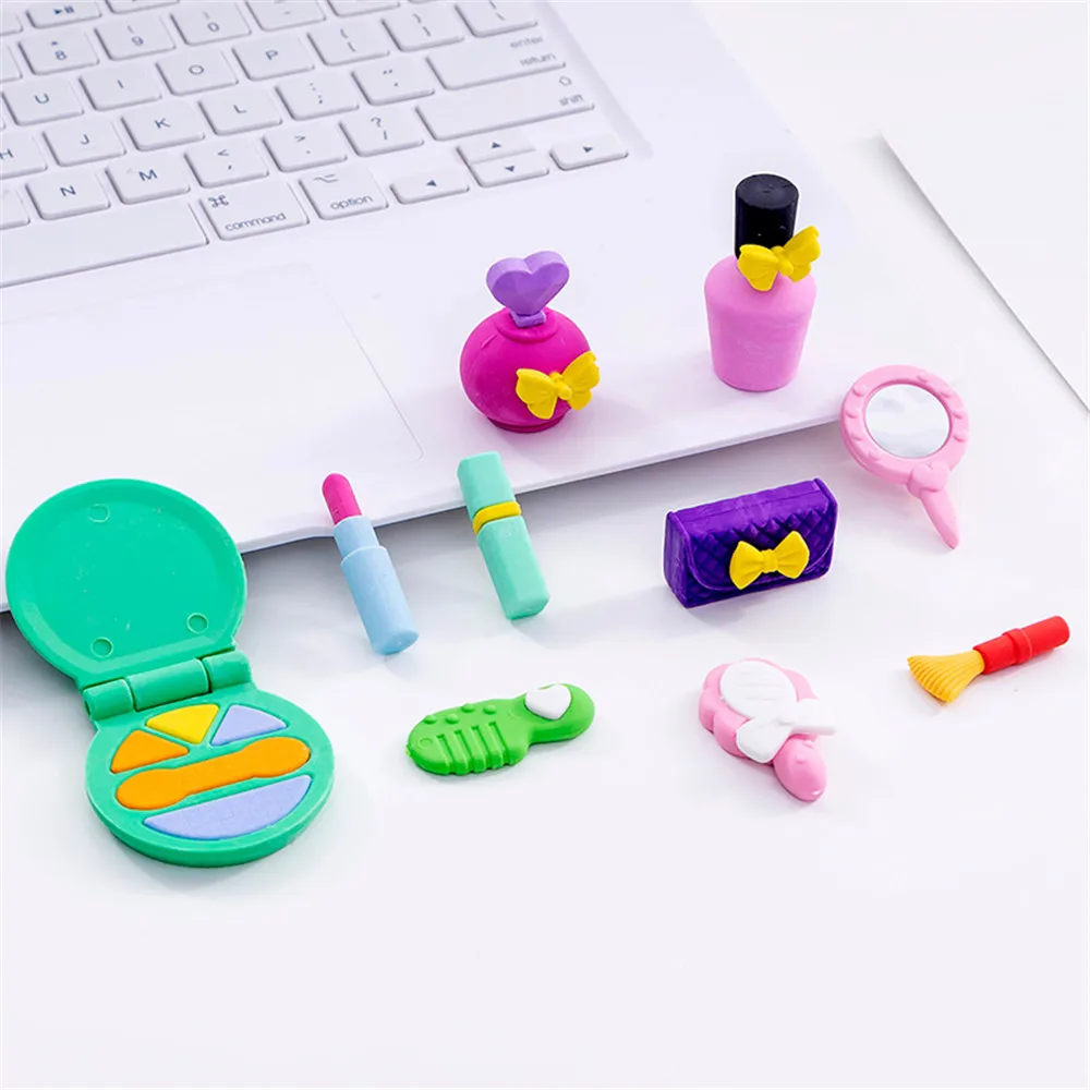 Niñas precioso maquillaje juguetes de las mujeres cosméticos serie borradores Kawaii papelería Set de maquillaje para niños para la chica de la escuela, la Oficina condones