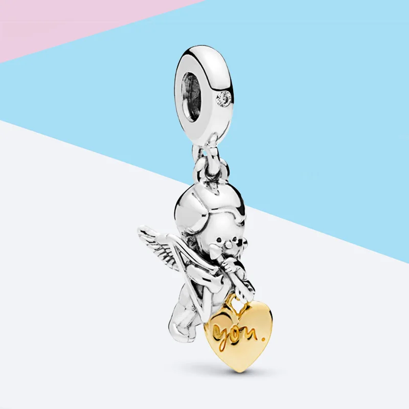 Серебряная пластина мальчик ангел кулон подходит Pandora талисманы браслет ребенок Купидон сердце болтаются DIY Pulseiars женские ювелирные изделия Berloque