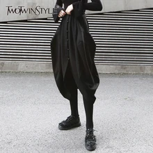 TWOTWINSTYLE, повседневные черные юбки с неровными бутонами для женщин, с высокой талией, с рюшами, Осень-зима, женская юбка,, модная одежда