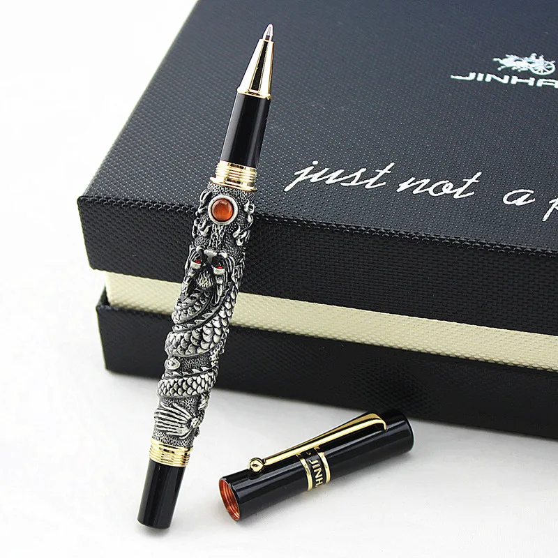 JINHAO Noble Gray Dragon Play Pearl Dragon Carved Crystal Roller