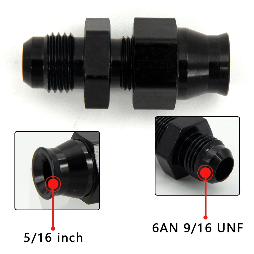 Oil Line Fitting Adapter AN6 AN8 AN10 Male Flare to 5/16" 3/8" Fuel Hardline Tube Fitting Adapter Connector Alloy Black 5/16" 3/8" inch OD Alloy Tube