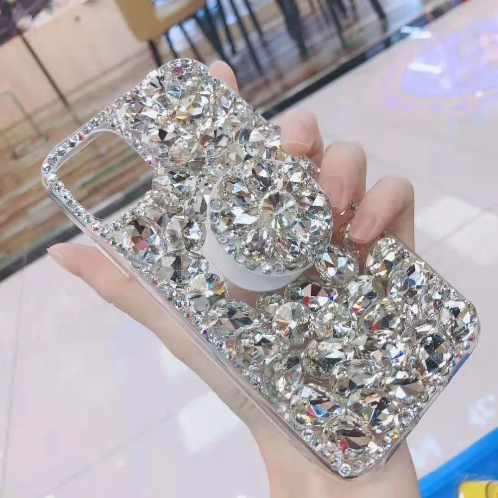 Для iPhone 11 Pro Max расширяющаяся подставка полный Блеск Стразы чехол Bling Crystal чехол для телефона для iPhone X XR XS MAX 8 7 6 Plus - Цвет: white