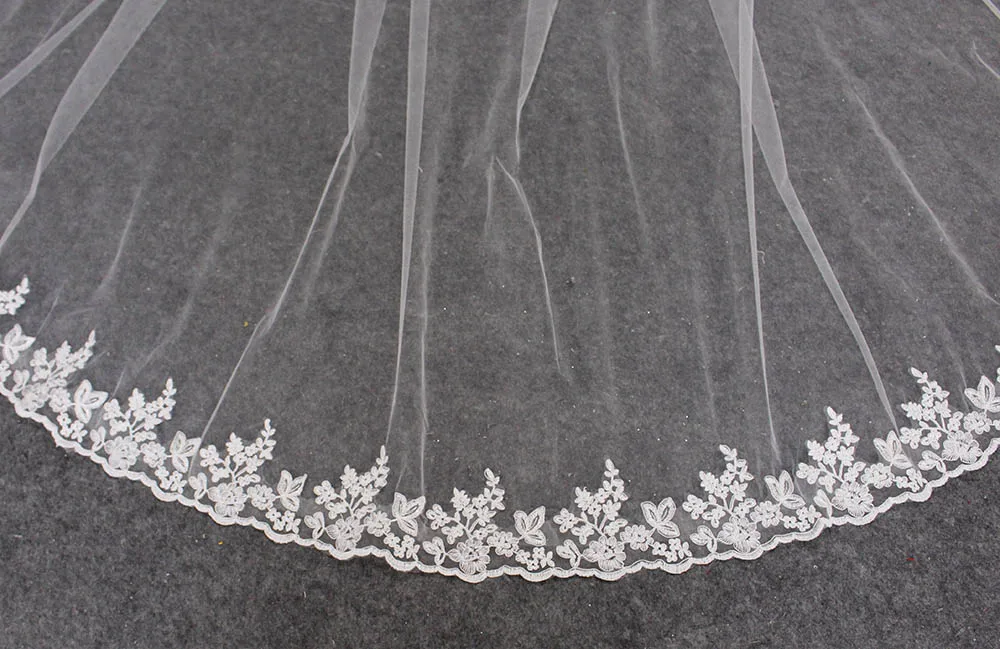Customized Lace Cathedral 2 Layers Wedding Veil 3M/4M/5M bridal veil