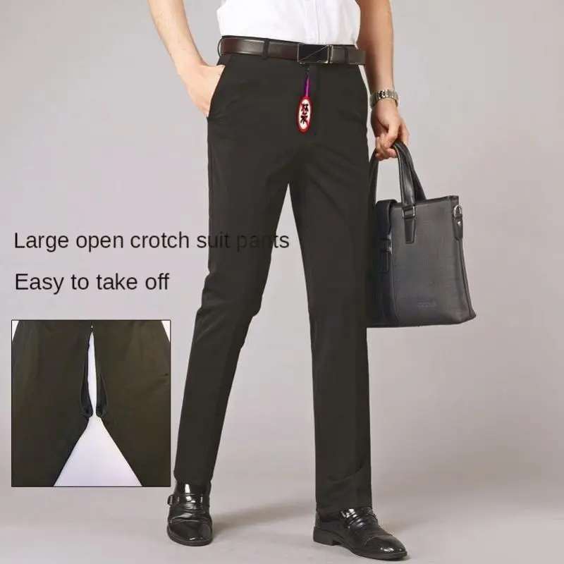 

Outdoor Sex Men's Invisible Zipper Full Open Crotch Pants No Take Off Suit Pants Formal Business Office Trousers Male Pants