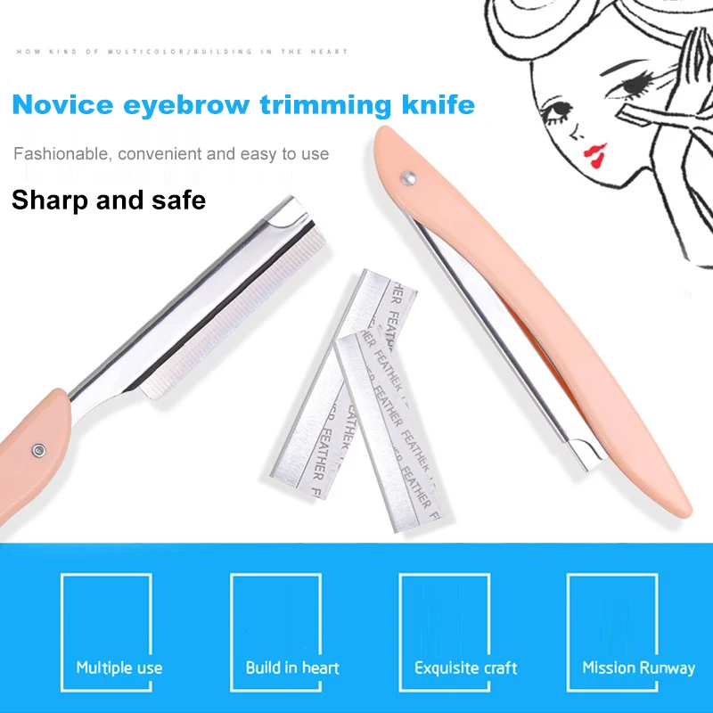 Eyebrow Trimmer With 10 Blades Set Foldable Stainless Steel Eye Brow Epilation Eyebrow Shaving Knife Women Beauty Makeup Tools