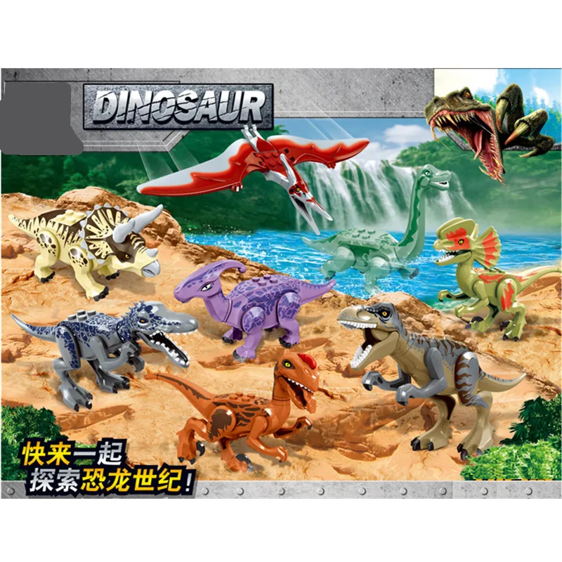 

8Pcs Jurassic World Park Dinosaurs Oviraptor Indominus Rex Baryonyx Tyrannosaurus Rex Figures Building Blocks Bricks Kids Toys