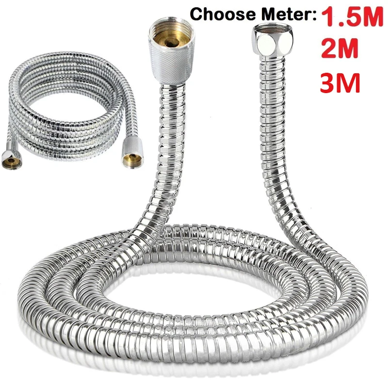CHROME STAINLESS STEEL FLEXIBLE BATHROOM BATH SHOWER HEAD HOSE PIPE WASHERS pipe 