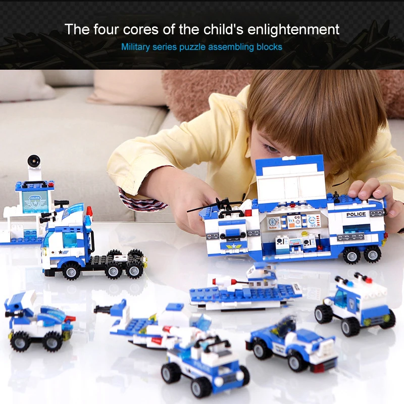 SWAT City Police Series Building Blocks 8 in 1 Vehicle Helicopter Police Station Bricks Compatible LegoING DIY Blocks Toys Gifts