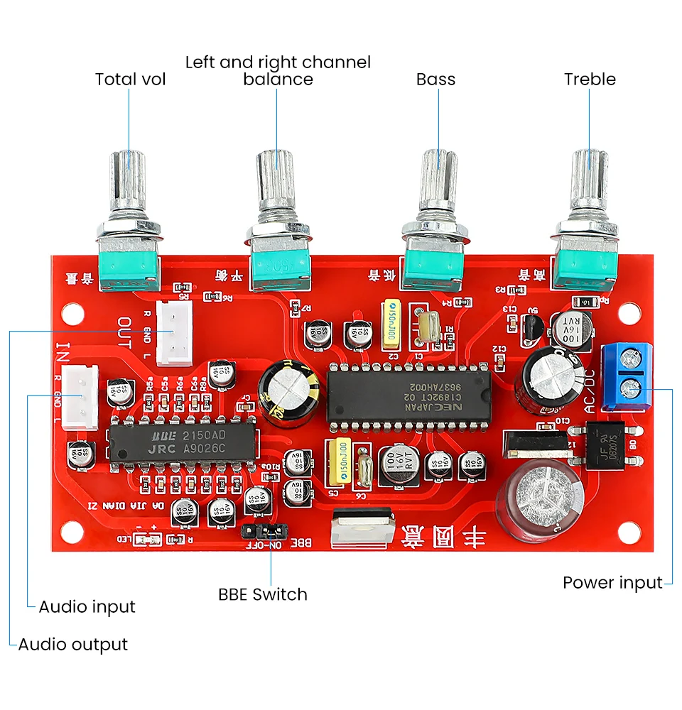 AIYIMA UPC1892 HIFI Stereo Preamp Amplifier Volume Tone Control JRC2150 BBE Preamplifier Treble Balance Bass Finished Board stereo amplifier