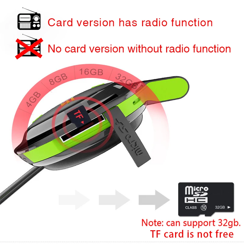 PLUFY Wireless Bluetooth Headset TF Card Memory Radio Mp3 Player Headphone Handsfree Running Sport Waterproof Earphones With Mic