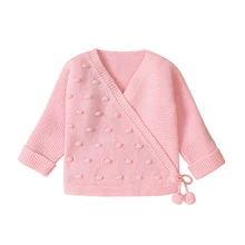 Autumn Winter Newborn Infant Baby Girl Boy Solid Cotton Sweater Outfits Girls Bandage Knitted Cardigan Clothing