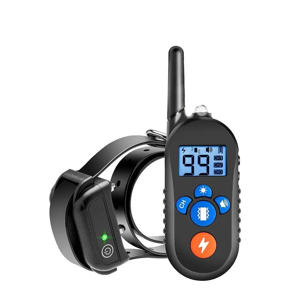 black with remote Перезаряжаемый ошейник для собак, отпугивающий удар, электрический ошейник для дрессировки собак, ошейник для питомцев с дистанционным управлением, 800 ярдов, водонепроницаемое устройство для остановки лай - Цвет: black with remote