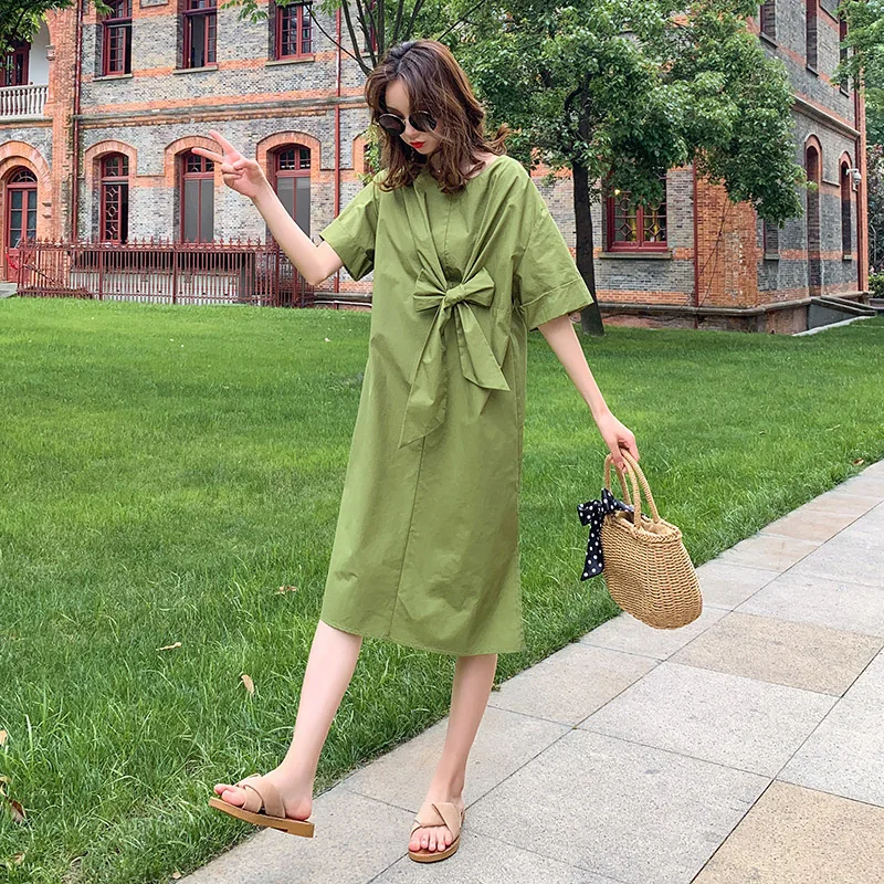 

Photo Shoot Avocado Green Dress 2019 New Style Summer Small Fresh Students Sweet Elegant Skirt Women's Loose-Fit Korean-style