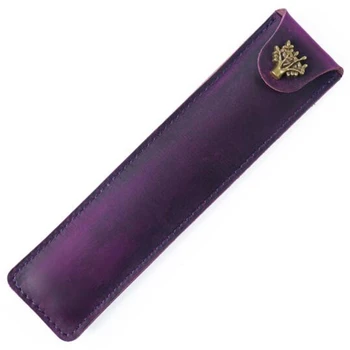 

Genuine Leather Pen Pouch Holder Single Pencil Bag Pen Case with Snap Button for Rollerball Fountain Ballpoint Pen-Purple