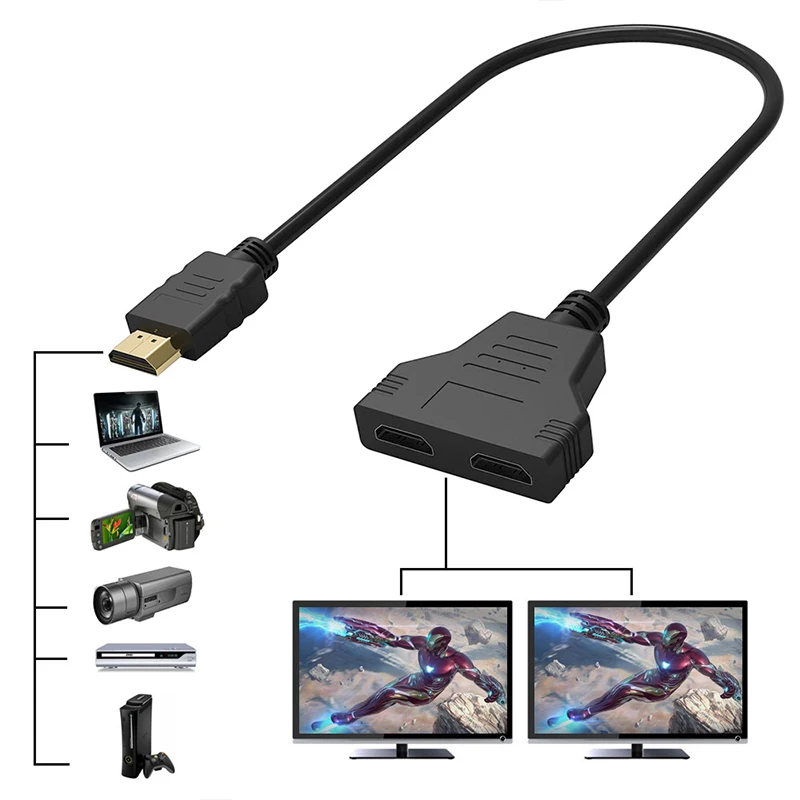 HDMISplitterAdapterCable1MaleToDualHDMI2WayFemale4KHD