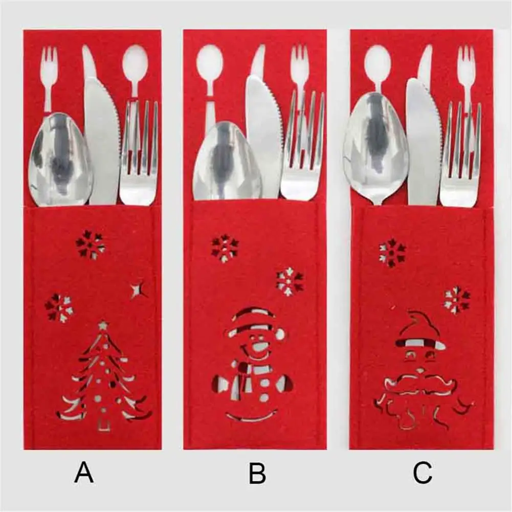 

Christmas Decor Coat For Blade+Fork Red Christmas Tree Santa Claus Snowman Cloth Art Hollow Coat For Blade+Fork