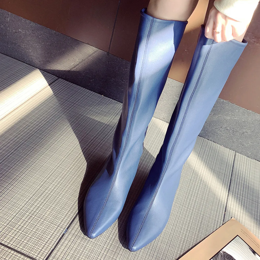 SAGACE/; женские сапоги до колена; сезон осень-зима; модные высокие сапоги в байкерском стиле; женские теплые сапоги до колена; botas mujer; - Цвет: Blue