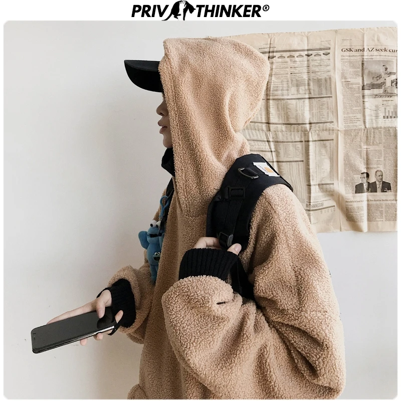 Privathinker, мужские,, зимние, овечья шерсть, повседневные, с капюшоном, свитшоты, мужские, s, бархат, поддельные, два пальто, толстовки, мужские, утолщенные, теплые, водолазка, Tpos