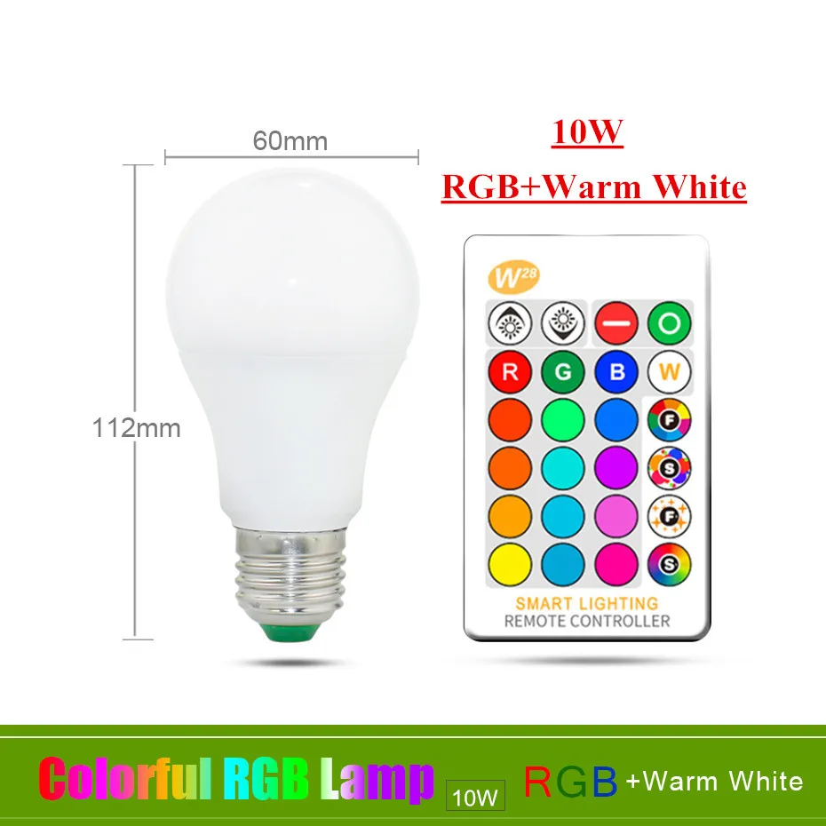 E27 10W WW E27 E14 RGB Светодиодная лампа 3W 5 Вт 10 Вт 15 Вт с регулируемой яркостью 16 цветов, волшебная лампа Gu10 AC 220 В 110 В, RGB белый ИК-пульт дистанционного управления, ночной Светильник C3 - Испускаемый цвет: E27 10W WW