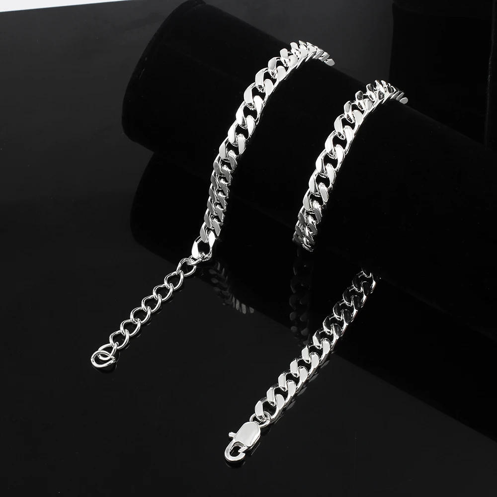 

OMKAIMING 8mm Silver Color Curb Cuban Chain Chokers Necklace Hip-Hop Necklace for Men 316L Stainless Steel Fashion Jewelry Gift