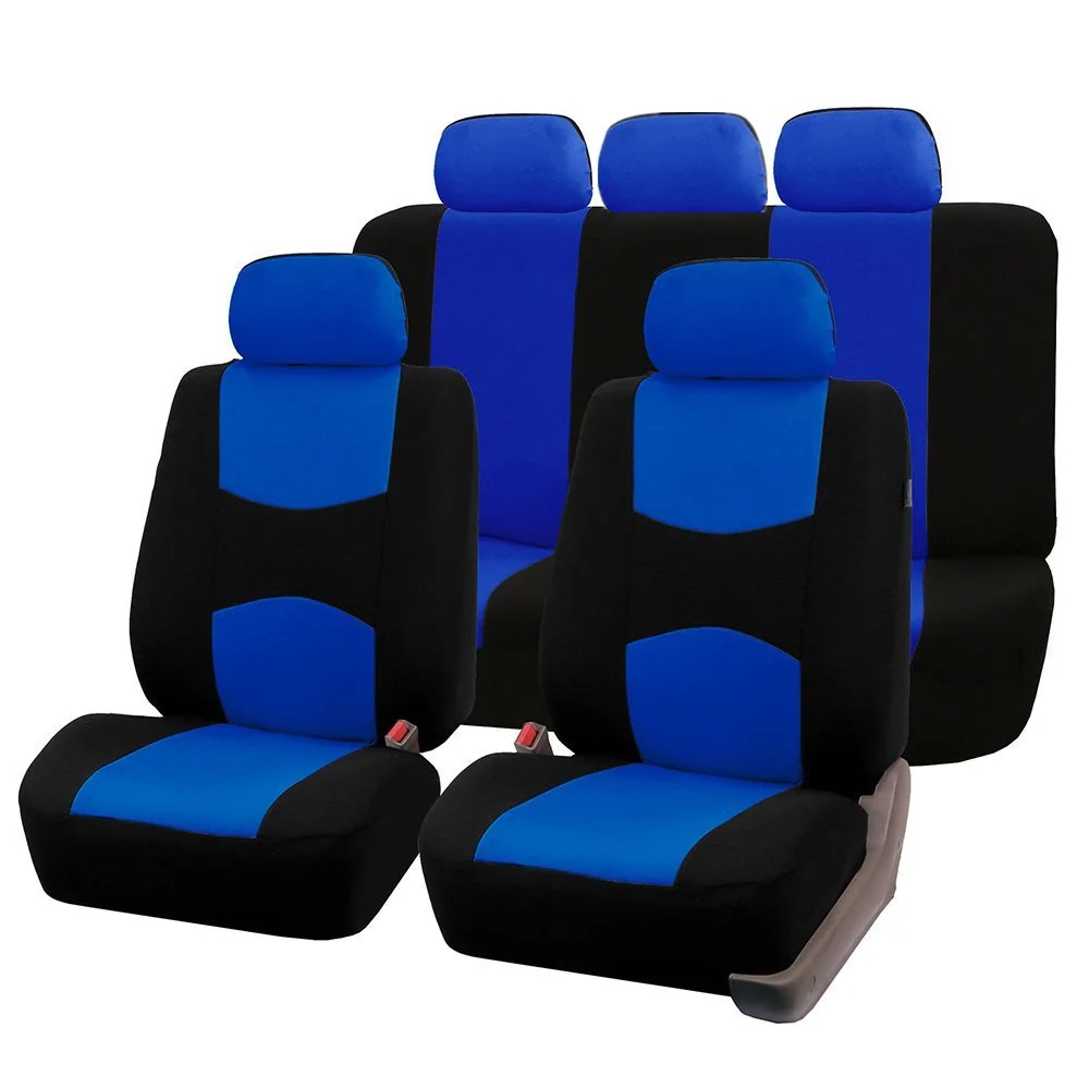 

9pcs Universal Auto Car Advanced Seat Cover Full Seat Cover Set Blue Polyester Car Interior Accessories