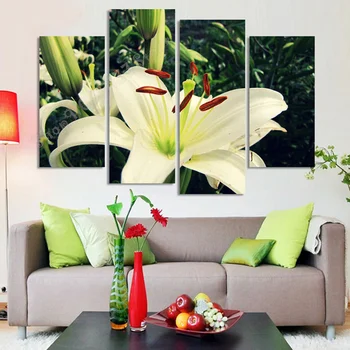 

4 Panel Beautiful white Lily Flowers full square round diamonds 5d diy diamond painting 3d embroidery cross stitch mosaic GG149