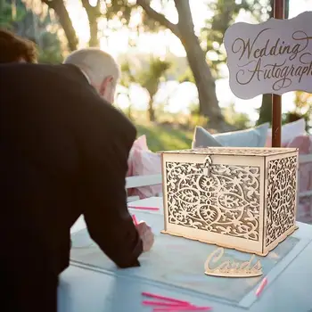 

Wedding Card Box Wooden Wedding Box Wedding Money Box Elegant Creative with Lock Party Celebration Gift Birthday