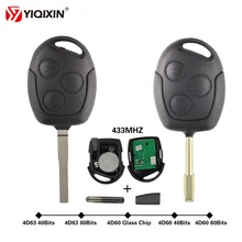 Yiqixin 3 botão remoto chave do carro para ford focus 2 fiesta trânsito mondeo fusão galaxy trânsito 433mhz 4d60 4d63 40 80 bits chip