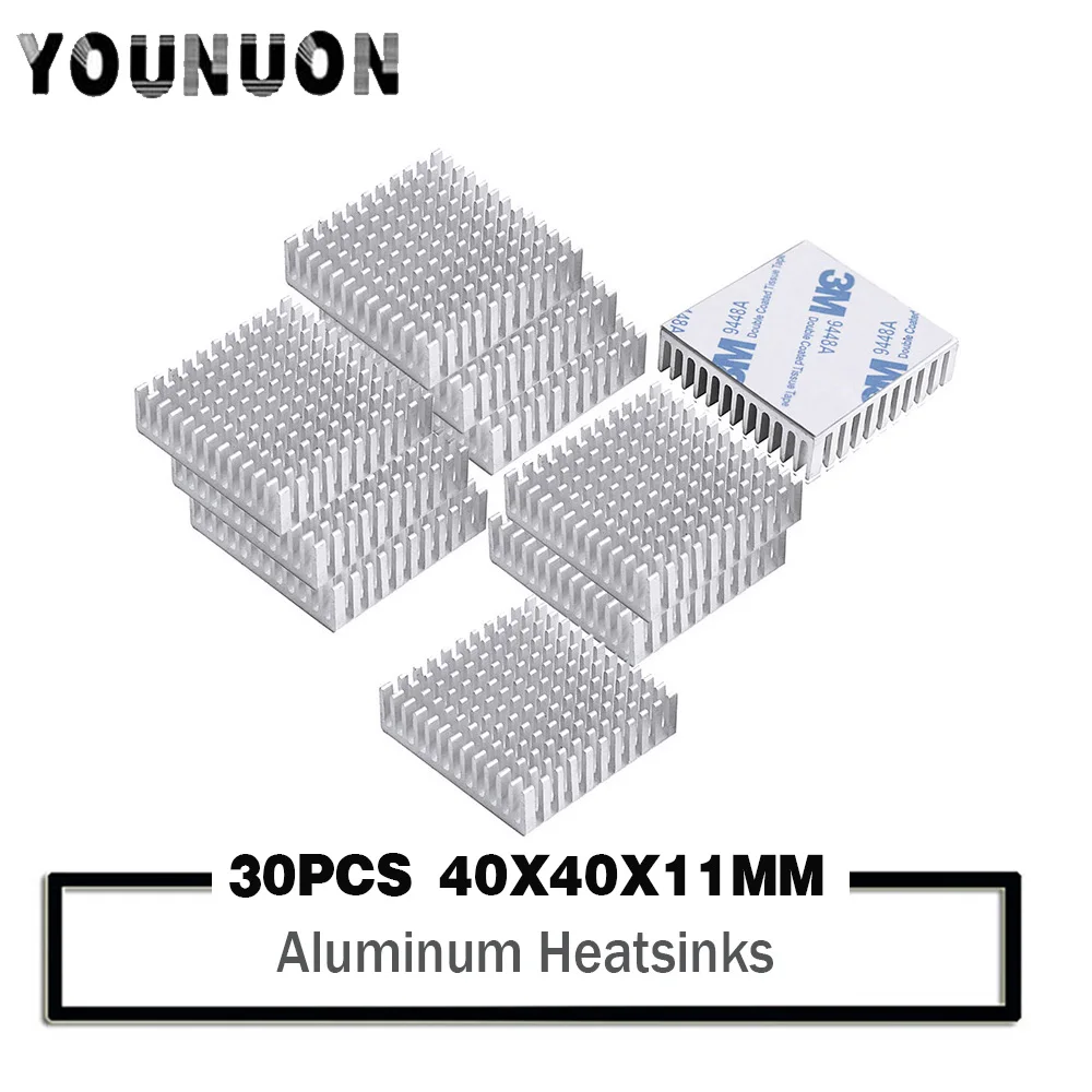 Younuon 40 mm Prata Dissipador de Calor 40x40x10 mm 11 mm de Alumínio Cpu Cpu Cartão de Refrigeração Cooler Dissipador de Calor 30 Peças