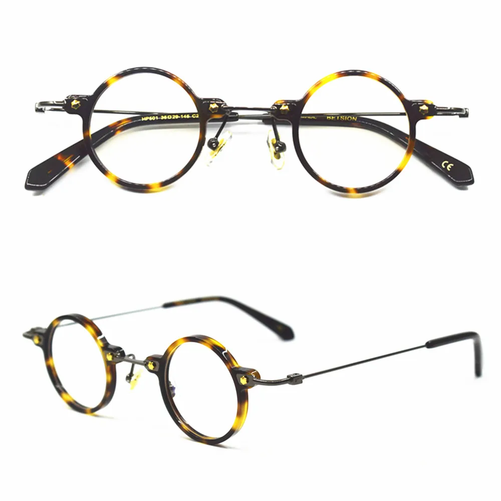 

Titanium Acetate Full Rim Vintage Small Round 36mm Hand Made Reading Glasses+75 100 150 175 200 250 275 300 325 350 375 400 +450