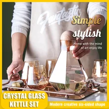 Crystal Glass Hexagonal Juice Pitcher Cup Set Cold Kettle Transparent Stained Glass Fresh and Simple Large-capacity Diamond Cup