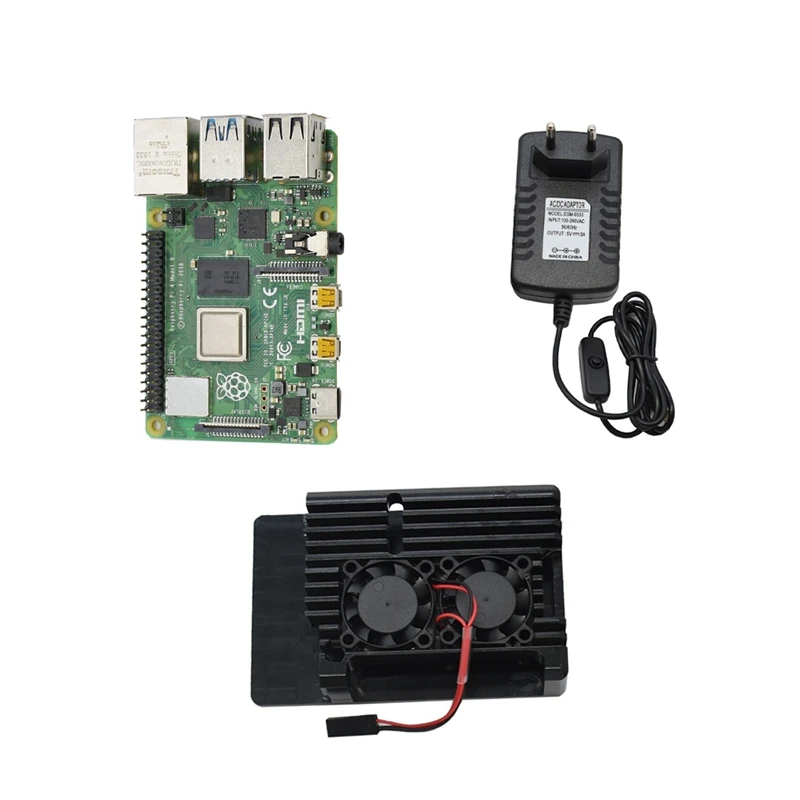 Для Raspberry Pi 4 Модель B 2G ram DIY Kit с алюминиевым ЧПУ сплав защитный чехол охлаждения двойной вентилятор 5V 3A адаптер питания