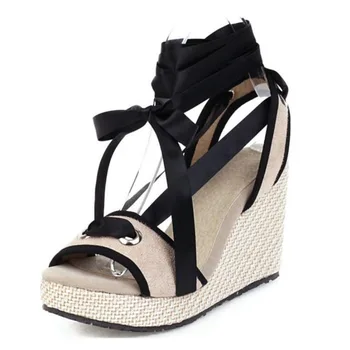 

Summer Beach Shoes Woman 2020 Zapatos De Mujer Casual Women's Gladiator Color-Block Cross Straps Peep Toe Wedge Sandals Heels
