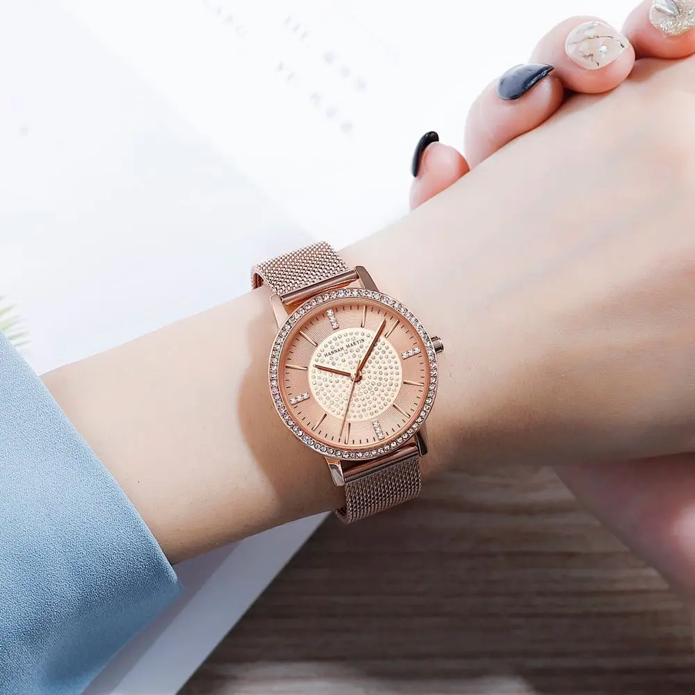 Кварцевые женские наручные часы SEIKO с ремешком из нержавеющей стали, водонепроницаемые, розовое золото, женские роскошные часы, стразы