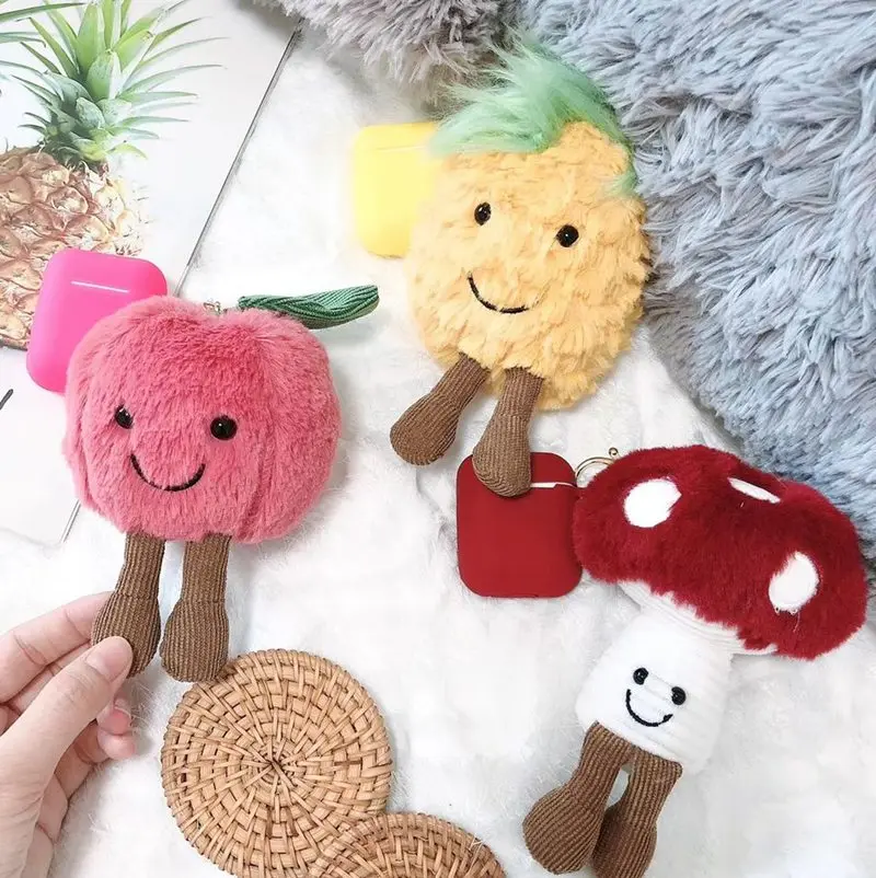 

3D Cute Earphone Case for Airpods Case Cartoon Plush Doll Cover for Airpods 2 Case Fuzzy Teddy Fruit Accessories with Keychain