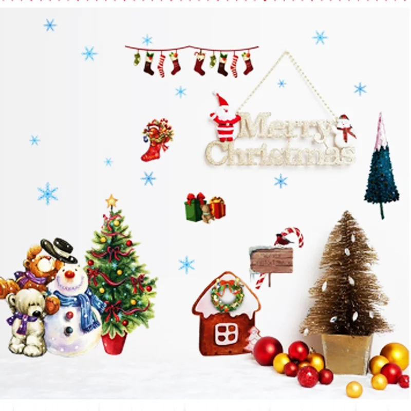 DIY Christmas home decor wall sticker window Snowman bear stickers for kids rooms | Дом и сад