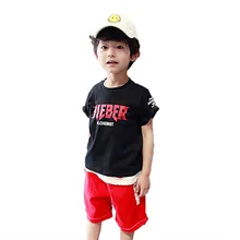 Детская летняя одежда нового стиля Детская футболка с короткими рукавами для больших детей летние топы с короткими рукавами в Корейском стиле с героями мультфильмов для мальчиков