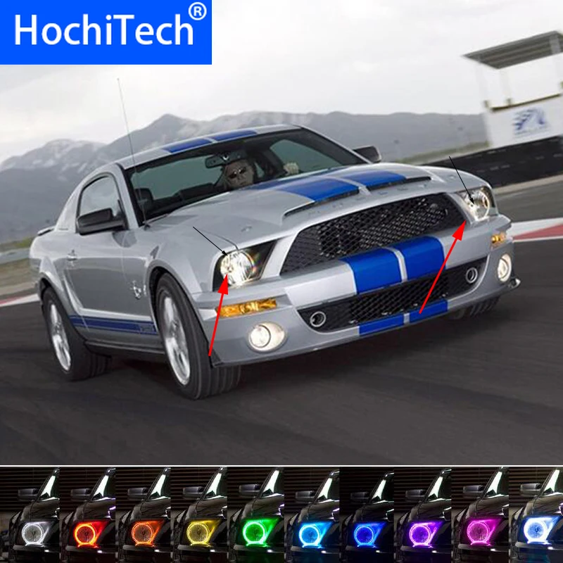 

For 2005-2009 Ford Mustang LED perimeter headlight rings halo Multi-color RGB angel demon eyes