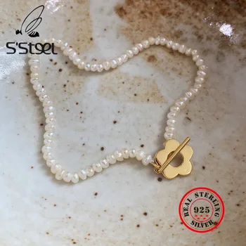 

S'STEEL Pearl Bracelets For Women 925 Sterling Silver Minimalist Flower Designer Bracelet Pulsera De Plata De La Ley 925 Jewelry