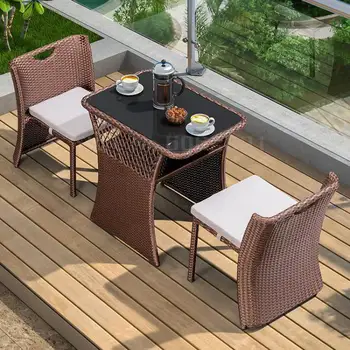 

Balcony small table and chair wicker chair three-piece outdoor table and chair combination simple rattan leisure coffee table
