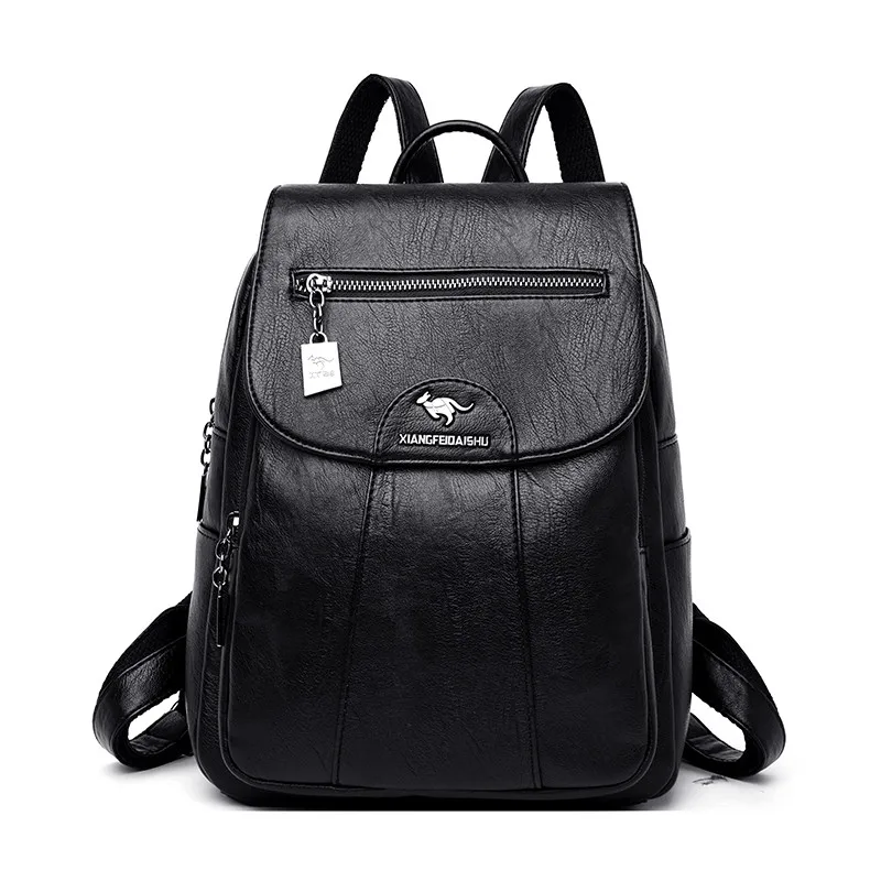 Мягкий кожаный рюкзак для путешествий, женские сумки через плечо, Sac A Dos Femme, повседневный женский рюкзак, Mochilas, школьные сумки для девочек-подростков - Цвет: Black