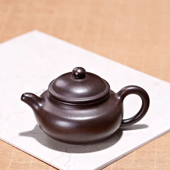 

Antique purple clay teapot flat ancient handmade teapot kung fu kettle