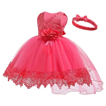 

Sequins Pearl Bow Headband Sweet Children's Dresses for Girl Evening Party Lace Flower Baby Dress Tail Princess Dresses