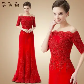 

2018 red long vestido de noiva formal evening party bridal gown short sleeve long Mother of the Bride Dresses with lace jacket