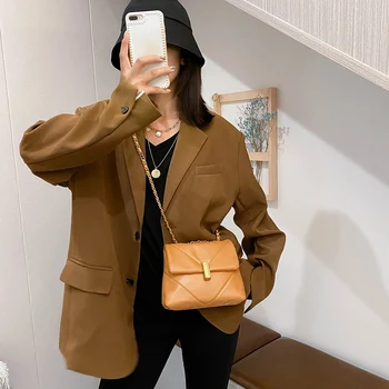 

Popular Simple Female Daily Bag Lattice Pattern Women Messenger Bags Fashion Solid Shoulder PU Chain Handbags