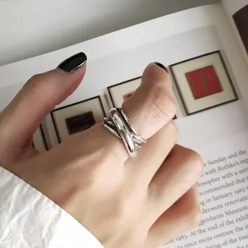 

New Cute Funny 925 Sterling Silver Irregular Chains Finger Ring For Women Girls Gifts 100% Real Solid Silver Jewelry