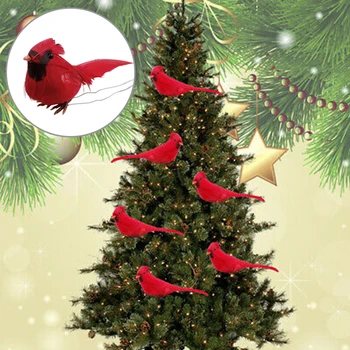 

Artificial Red Clip-on Cardinals Feathered Birds Christmas Ornaments Tree Decors Christmas Decoration Red Bird 10 Pieces