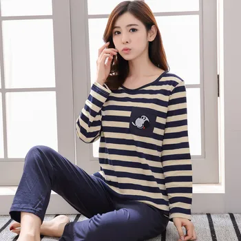 

Cotton Print Pajamas Suit Sleepwear Pyjamas Summer Casual Women Intimate Lingerie Long Sleeve Nightgown Sleep Set Home Clothing